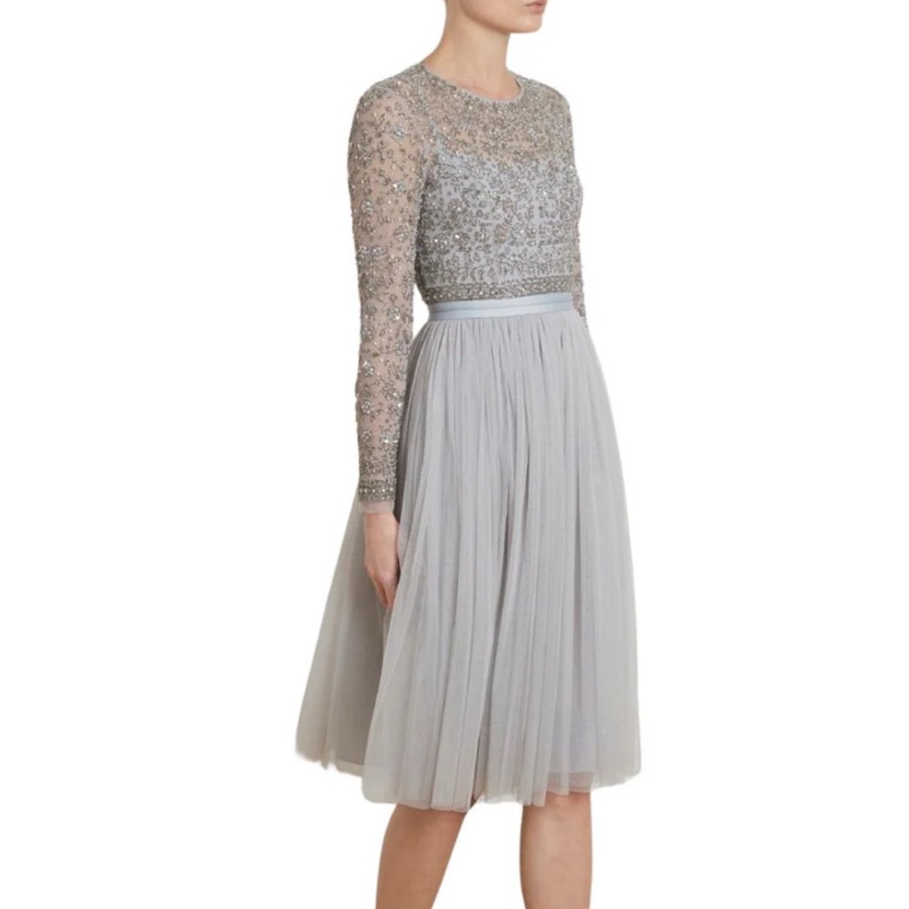 Needle & Thread Gray Midi Dress with Elegant Detailing